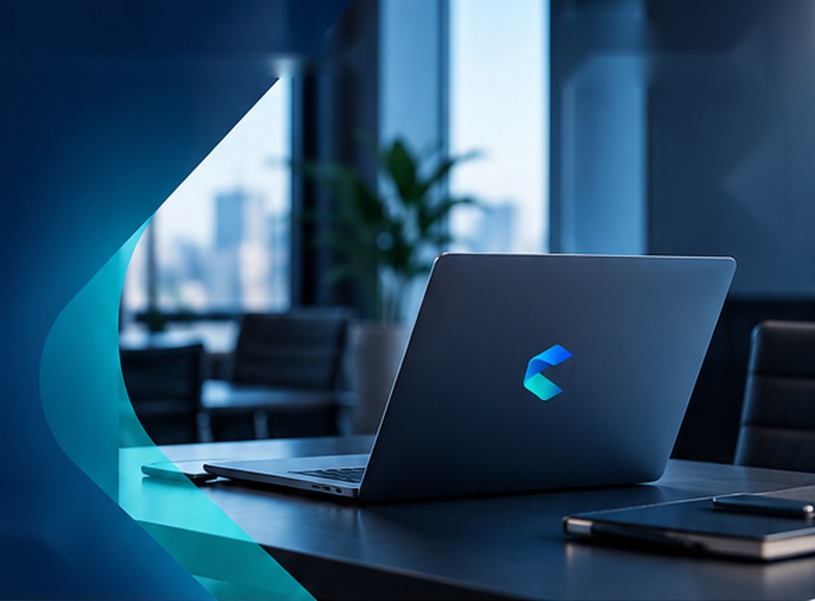 Notebook com o logo da Codera em um escritório moderno